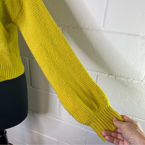 Anthropologie Saturday Sunday Chartreuse Crewneck Waffle Knit Sweater - Picture 6 of 9